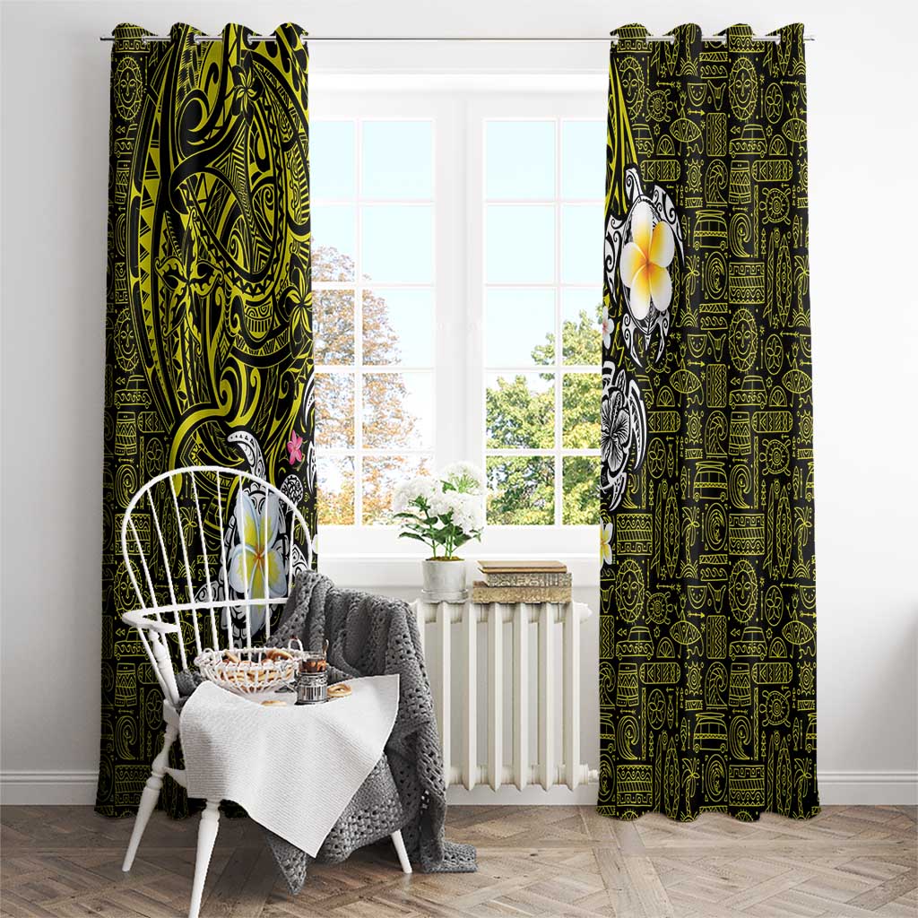 Hawaiian Turtle and Plumeria Window Curtain Polynesian Tattoo and Tribal Elements Pattern Yellow Color LT03 - Polynesian Pride