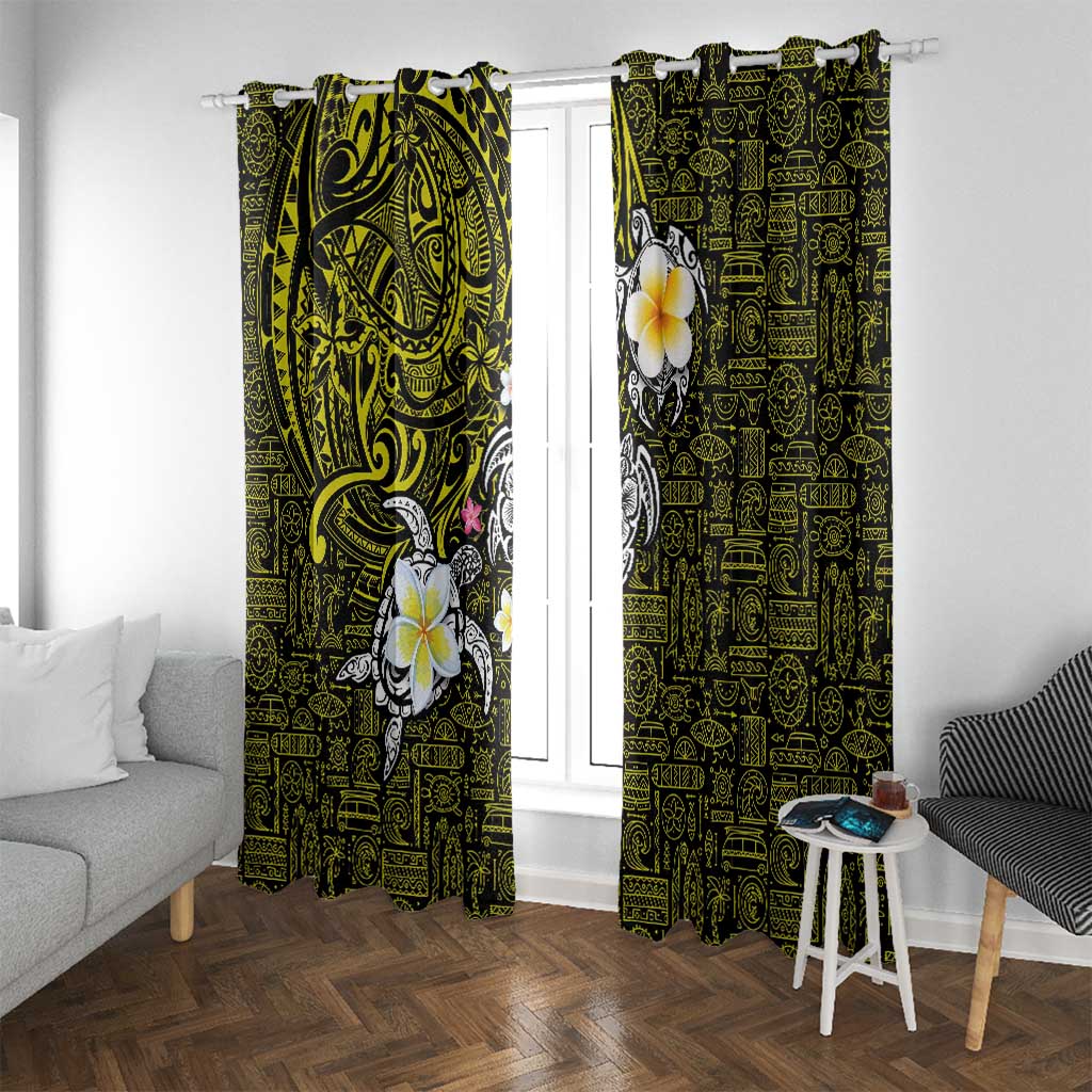 Hawaiian Turtle and Plumeria Window Curtain Polynesian Tattoo and Tribal Elements Pattern Yellow Color LT03 With Grommets Yellow - Polynesian Pride