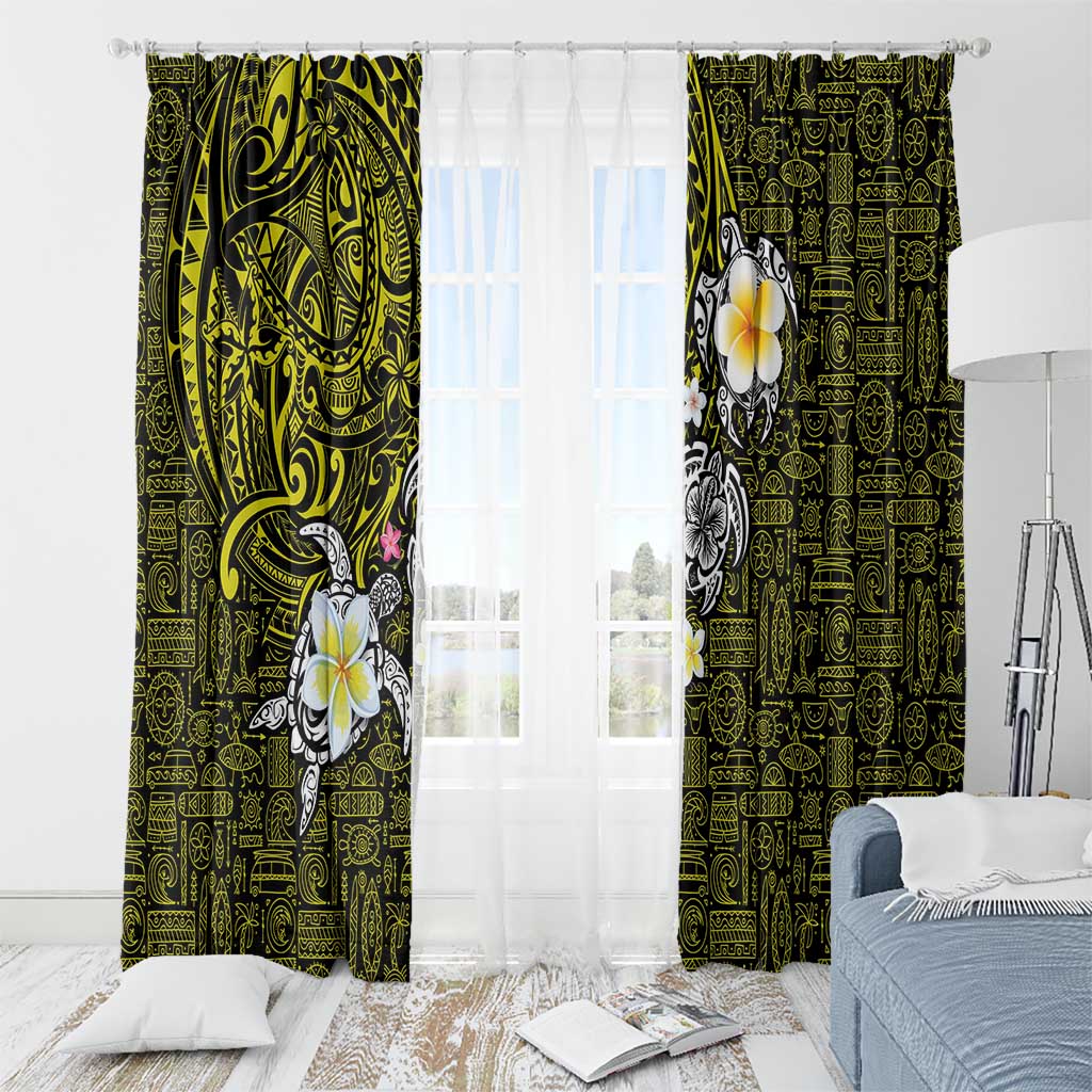 Hawaiian Turtle and Plumeria Window Curtain Polynesian Tattoo and Tribal Elements Pattern Yellow Color LT03 - Polynesian Pride