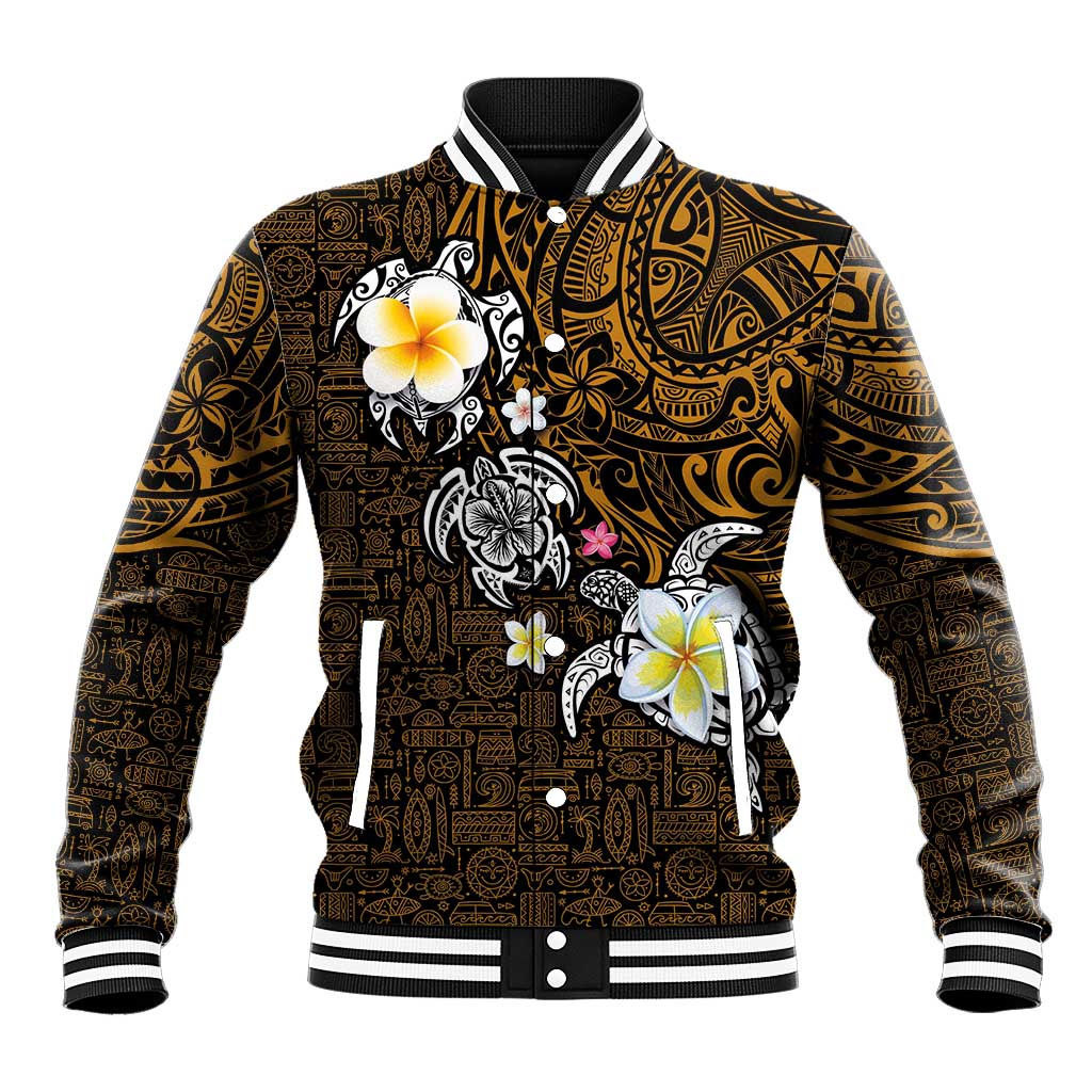 Hawaiian Turtle and Plumeria Baseball Jacket Polynesian Tattoo and Tribal Elements Pattern Orange Color LT03 Unisex Orange - Polynesian Pride