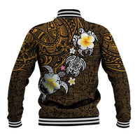 Hawaiian Turtle and Plumeria Baseball Jacket Polynesian Tattoo and Tribal Elements Pattern Orange Color LT03 - Polynesian Pride