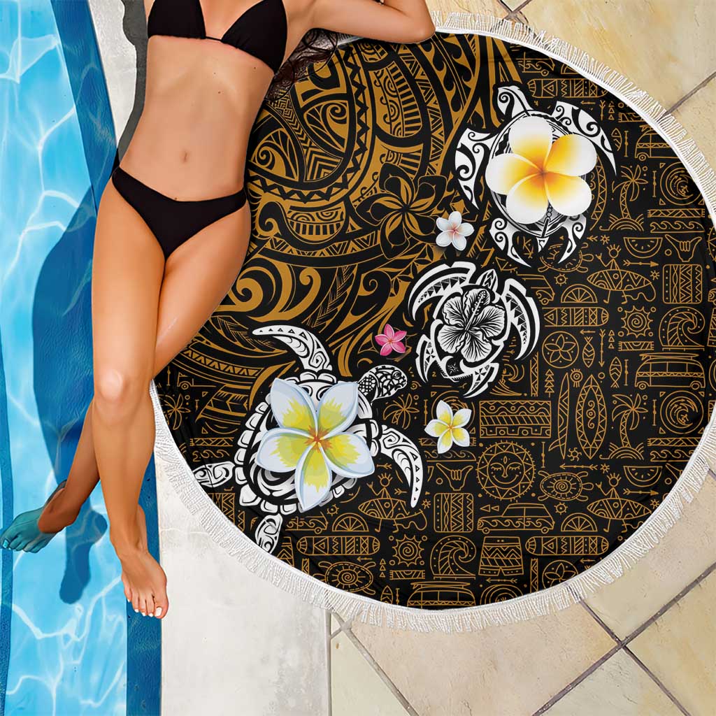 Hawaiian Turtle and Plumeria Beach Blanket Polynesian Tattoo and Tribal Elements Pattern Orange Color LT03 - Polynesian Pride