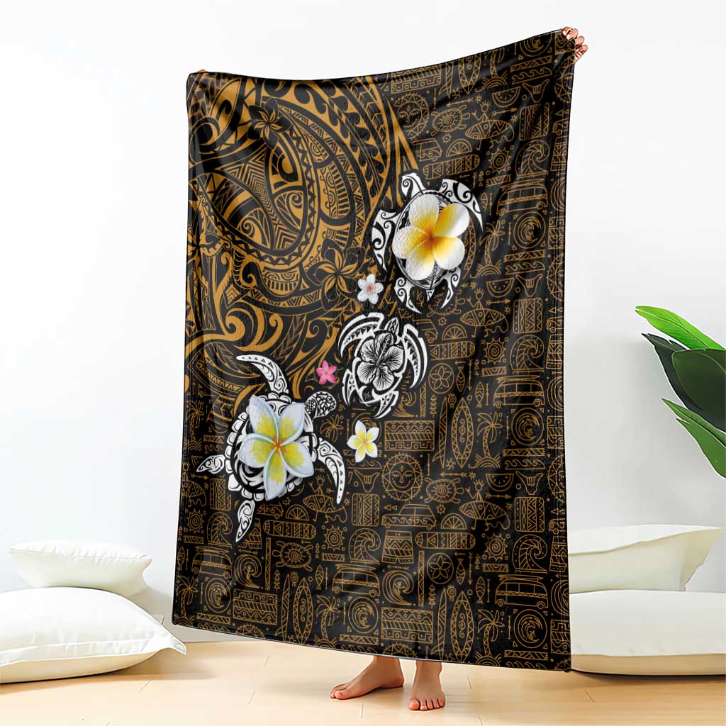 Hawaiian Turtle and Plumeria Blanket Polynesian Tattoo and Tribal Elements Pattern Orange Color LT03 - Polynesian Pride