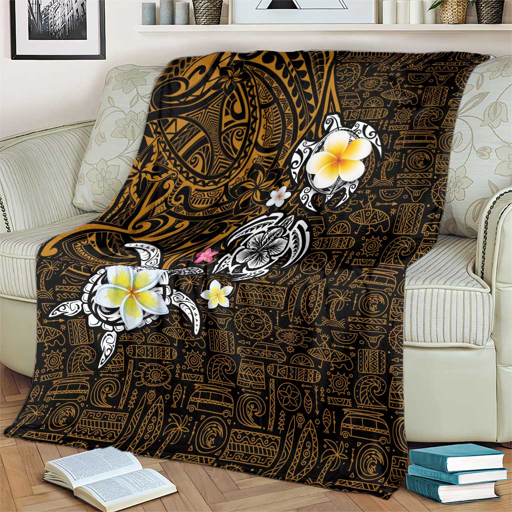 Hawaiian Turtle and Plumeria Blanket Polynesian Tattoo and Tribal Elements Pattern Orange Color LT03 - Polynesian Pride