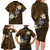 Hawaiian Turtle and Plumeria Family Matching Long Sleeve Bodycon Dress and Hawaiian Shirt Polynesian Tattoo and Tribal Elements Pattern Orange Color