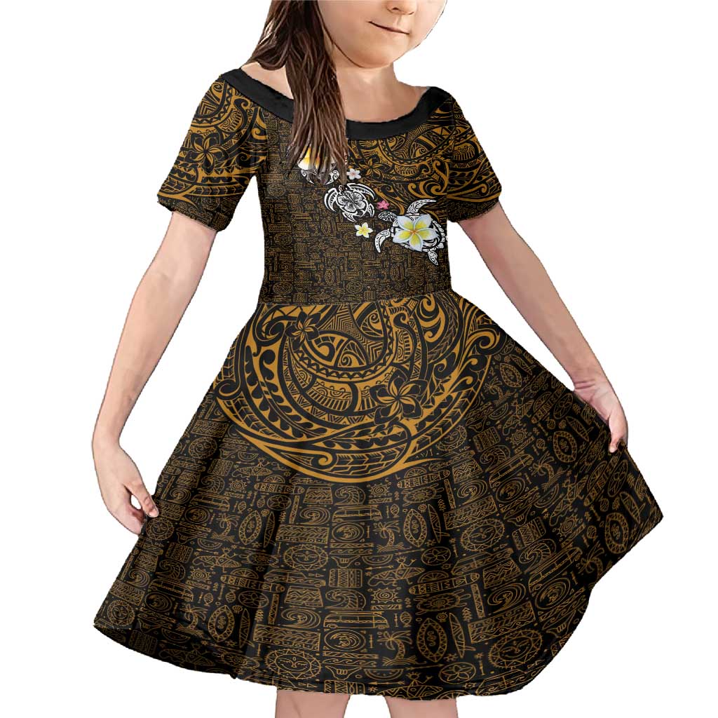 Hawaiian Turtle and Plumeria Family Matching Mermaid Dress and Hawaiian Shirt Polynesian Tattoo and Tribal Elements Pattern Orange Color