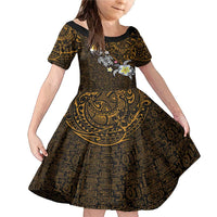 Hawaiian Turtle and Plumeria Family Matching Mermaid Dress and Hawaiian Shirt Polynesian Tattoo and Tribal Elements Pattern Orange Color