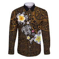 Hawaiian Turtle and Plumeria Family Matching Puletasi and Hawaiian Shirt Polynesian Tattoo and Tribal Elements Pattern Orange Color