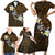 Hawaiian Turtle and Plumeria Family Matching Short Sleeve Bodycon Dress and Hawaiian Shirt Polynesian Tattoo and Tribal Elements Pattern Orange Color