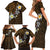 Hawaiian Turtle and Plumeria Family Matching Short Sleeve Bodycon Dress and Hawaiian Shirt Polynesian Tattoo and Tribal Elements Pattern Orange Color