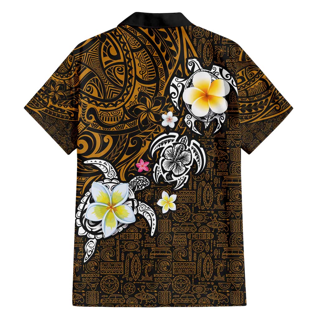 Hawaiian Turtle and Plumeria Family Matching Summer Maxi Dress and Hawaiian Shirt Polynesian Tattoo and Tribal Elements Pattern Orange Color