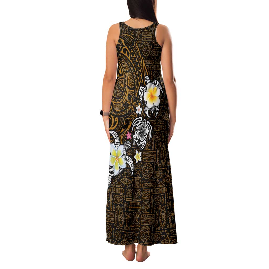 Hawaiian Turtle and Plumeria Family Matching Tank Maxi Dress and Hawaiian Shirt Polynesian Tattoo and Tribal Elements Pattern Orange Color