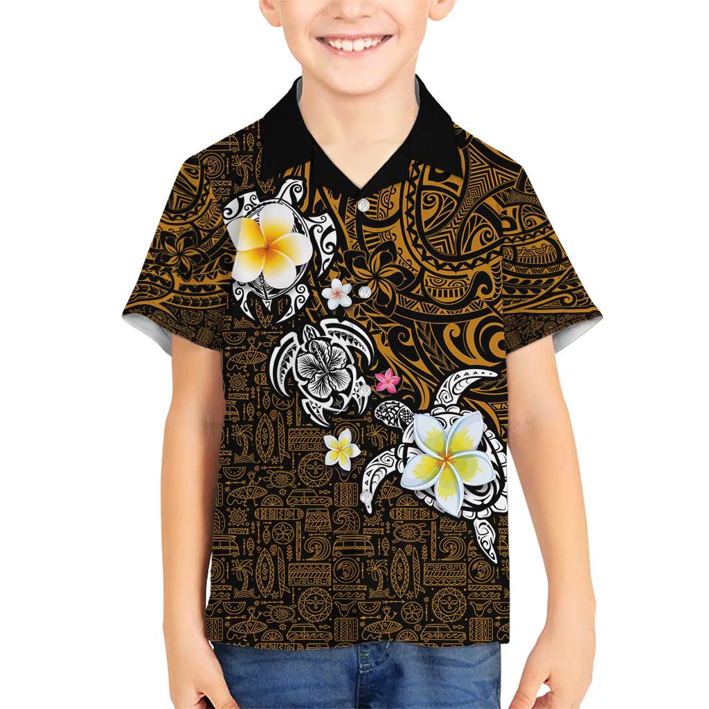 Hawaiian Turtle and Plumeria Family Matching Tank Maxi Dress and Hawaiian Shirt Polynesian Tattoo and Tribal Elements Pattern Orange Color