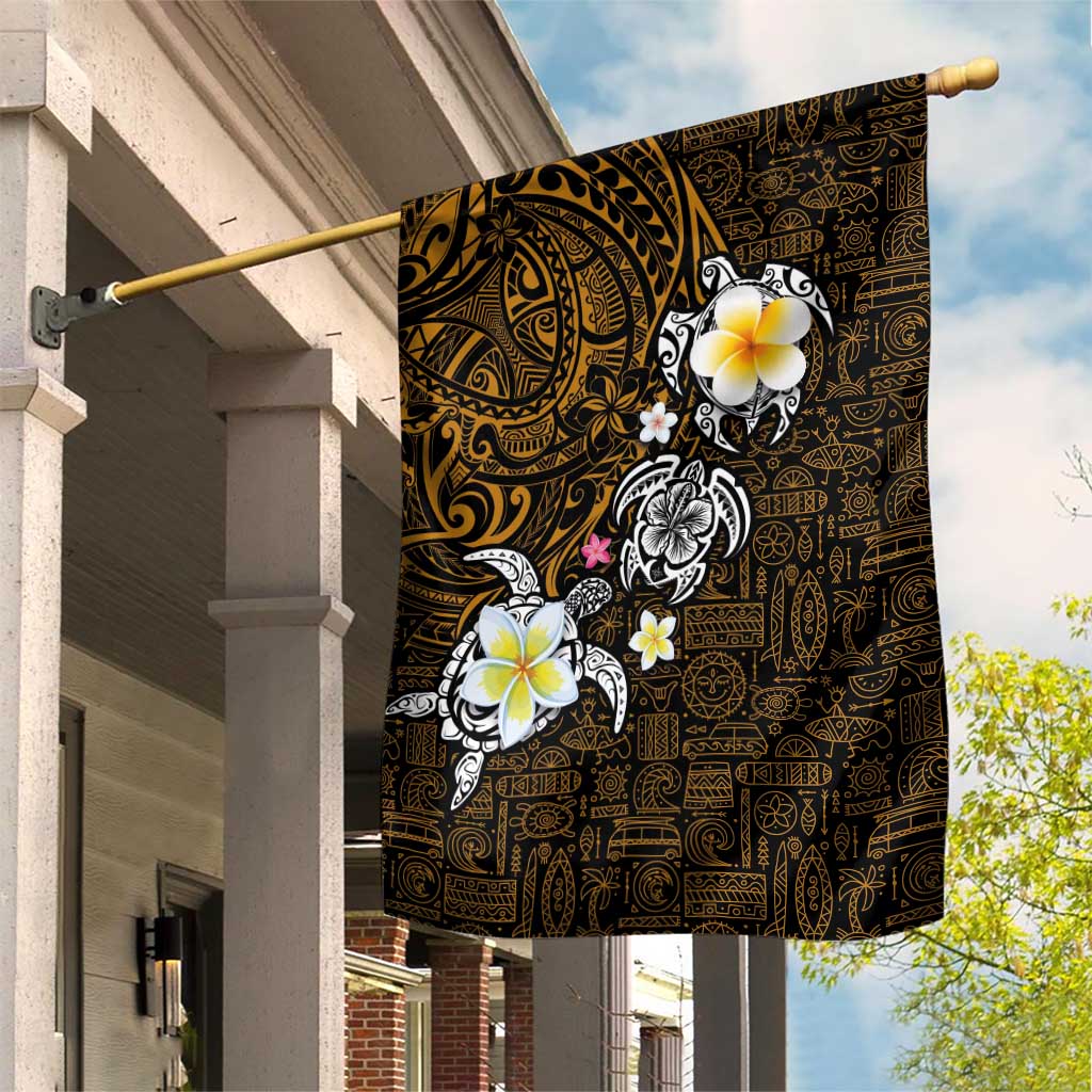 Hawaiian Turtle and Plumeria Garden Flag Polynesian Tattoo and Tribal Elements Pattern Orange Color LT03 House Flag Orange - Polynesian Pride