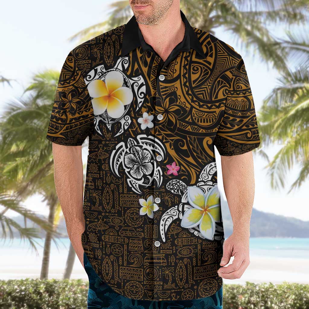 Hawaiian Turtle and Plumeria Hawaiian Shirt Polynesian Tattoo and Tribal Elements Pattern Orange Color LT03 - Polynesian Pride