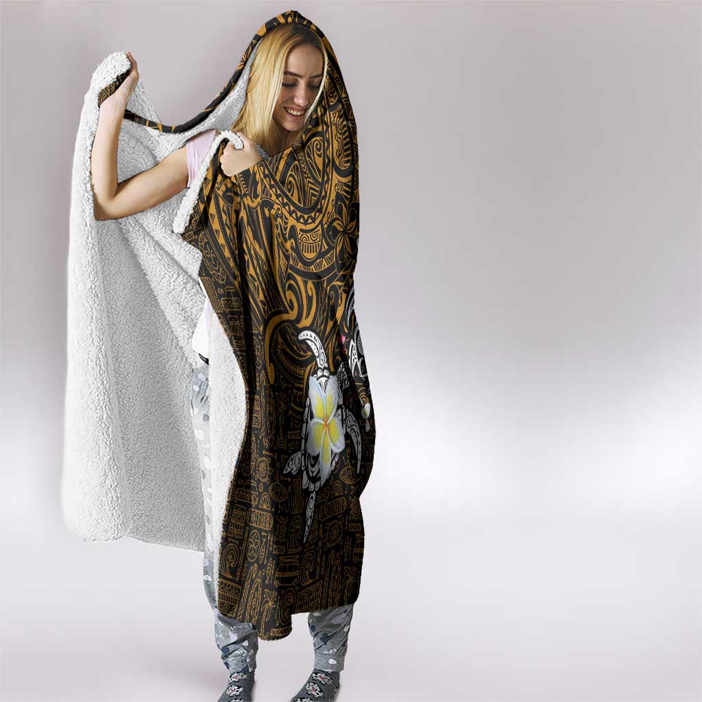 Hawaiian Turtle and Plumeria Hooded Blanket Polynesian Tattoo and Tribal Elements Pattern Orange Color LT03 - Polynesian Pride