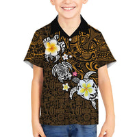 Hawaiian Turtle and Plumeria Kid Hawaiian Shirt Polynesian Tattoo and Tribal Elements Pattern Orange Color