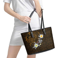 Hawaiian Turtle and Plumeria Leather Tote Bag Polynesian Tattoo and Tribal Elements Pattern Orange Color LT03 - Polynesian Pride
