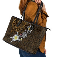 Hawaiian Turtle and Plumeria Leather Tote Bag Polynesian Tattoo and Tribal Elements Pattern Orange Color LT03 - Polynesian Pride