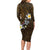 Hawaiian Turtle and Plumeria Long Sleeve Bodycon Dress Polynesian Tattoo and Tribal Elements Pattern Orange Color