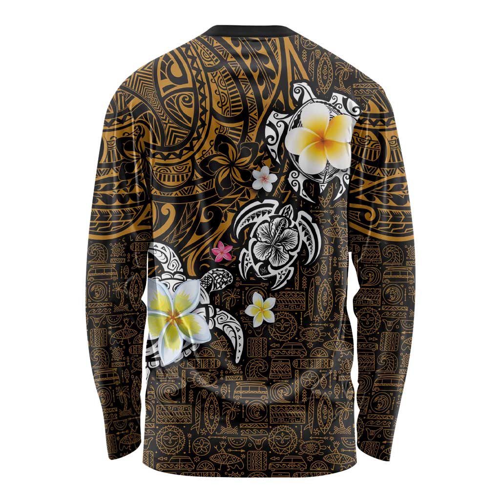 Hawaiian Turtle and Plumeria Long Sleeve Shirt Polynesian Tattoo and Tribal Elements Pattern Orange Color LT03 - Polynesian Pride