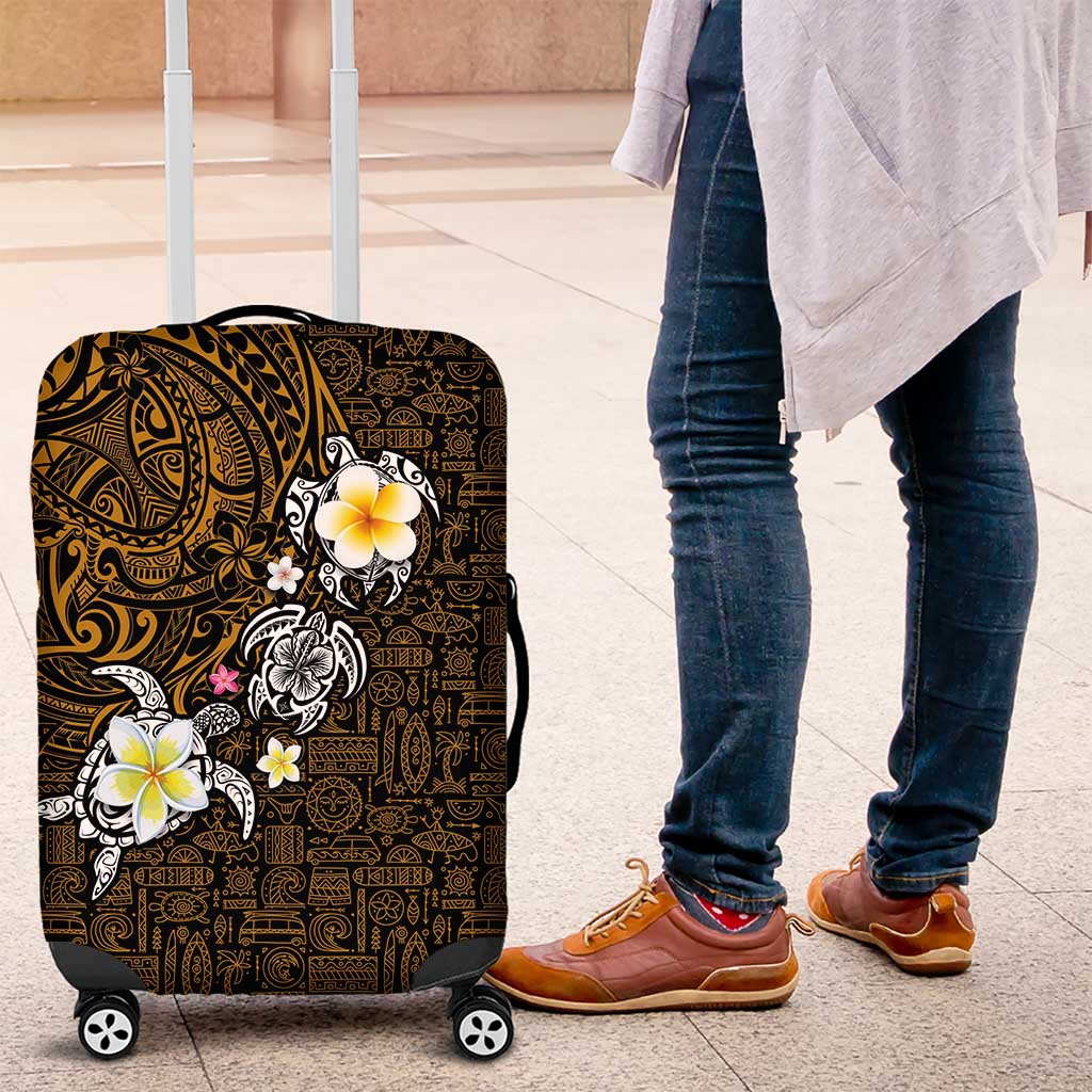 Hawaiian Turtle and Plumeria Luggage Cover Polynesian Tattoo and Tribal Elements Pattern Orange Color
