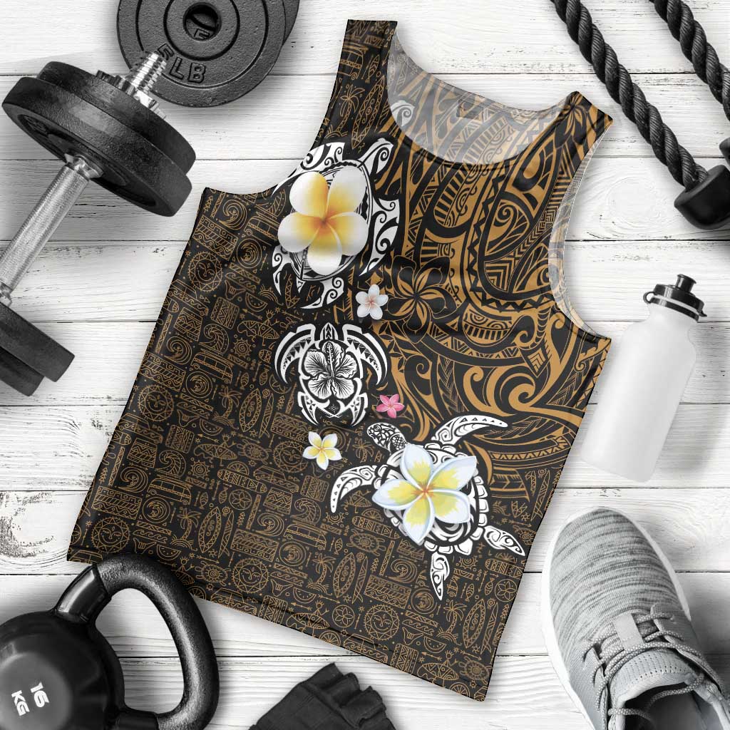 Hawaiian Turtle and Plumeria Men Tank Top Polynesian Tattoo and Tribal Elements Pattern Orange Color LT03 - Polynesian Pride