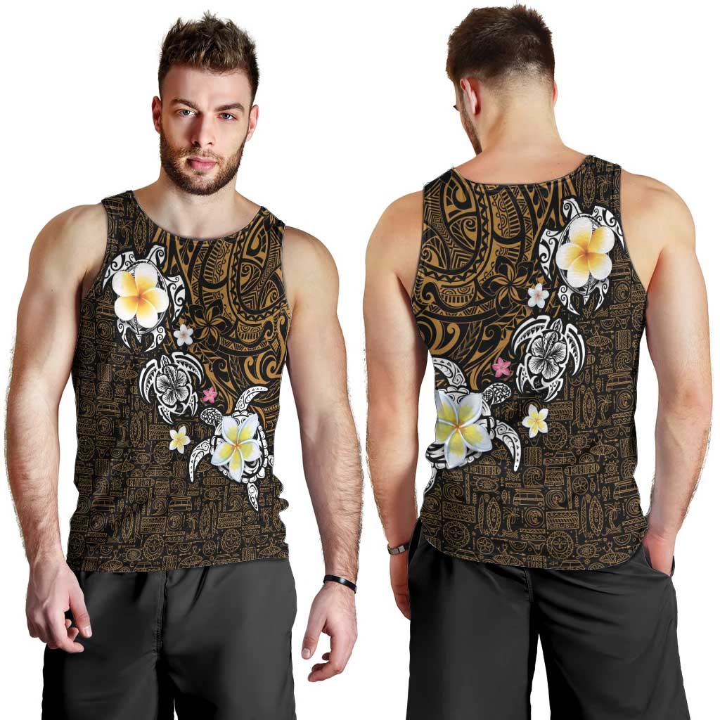 Hawaiian Turtle and Plumeria Men Tank Top Polynesian Tattoo and Tribal Elements Pattern Orange Color LT03 - Polynesian Pride