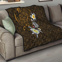 Hawaiian Turtle and Plumeria Quilt Polynesian Tattoo and Tribal Elements Pattern Orange Color