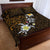 Hawaiian Turtle and Plumeria Quilt Bed Set Polynesian Tattoo and Tribal Elements Pattern Orange Color