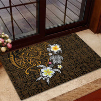 Hawaiian Turtle and Plumeria Rubber Doormat Polynesian Tattoo and Tribal Elements Pattern Orange Color