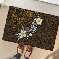 Hawaiian Turtle and Plumeria Rubber Doormat Polynesian Tattoo and Tribal Elements Pattern Orange Color