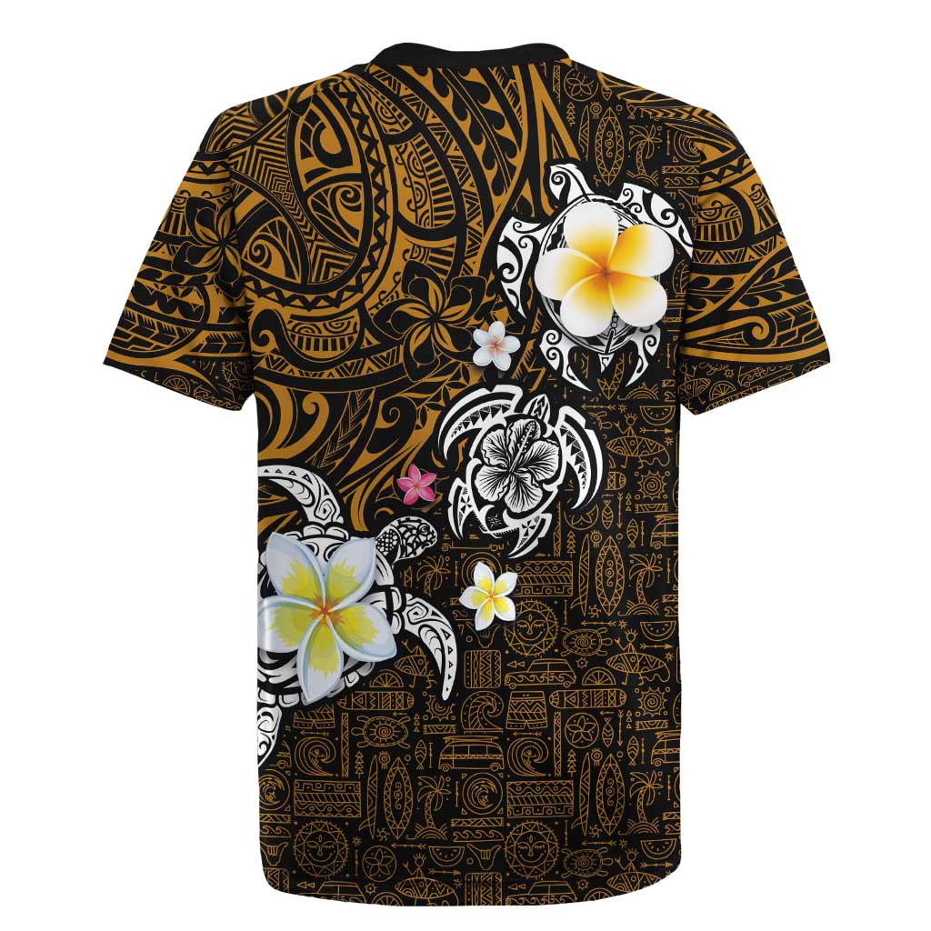 Hawaiian Turtle and Plumeria Rugby Jersey Polynesian Tattoo and Tribal Elements Pattern Orange Color LT03 - Polynesian Pride