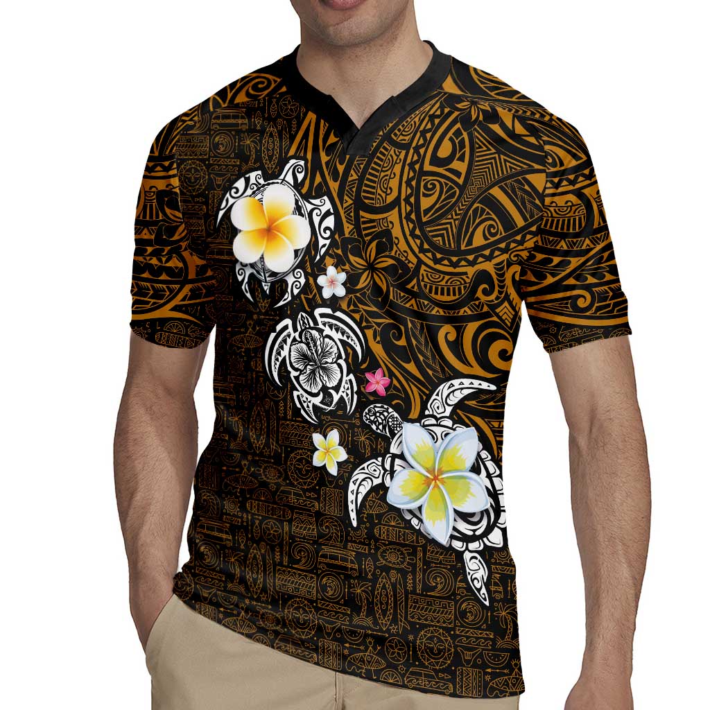 Hawaiian Turtle and Plumeria Rugby Jersey Polynesian Tattoo and Tribal Elements Pattern Orange Color LT03 - Polynesian Pride