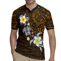 Hawaiian Turtle and Plumeria Rugby Jersey Polynesian Tattoo and Tribal Elements Pattern Orange Color LT03 - Polynesian Pride