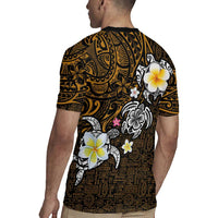 Hawaiian Turtle and Plumeria Rugby Jersey Polynesian Tattoo and Tribal Elements Pattern Orange Color LT03 - Polynesian Pride