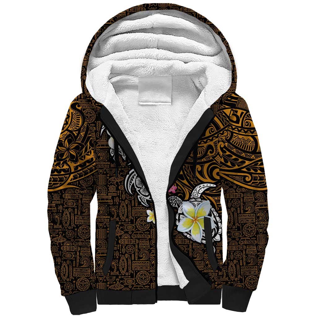 Hawaiian Turtle and Plumeria Sherpa Hoodie Polynesian Tattoo and Tribal Elements Pattern Orange Color LT03 Unisex Orange - Polynesian Pride