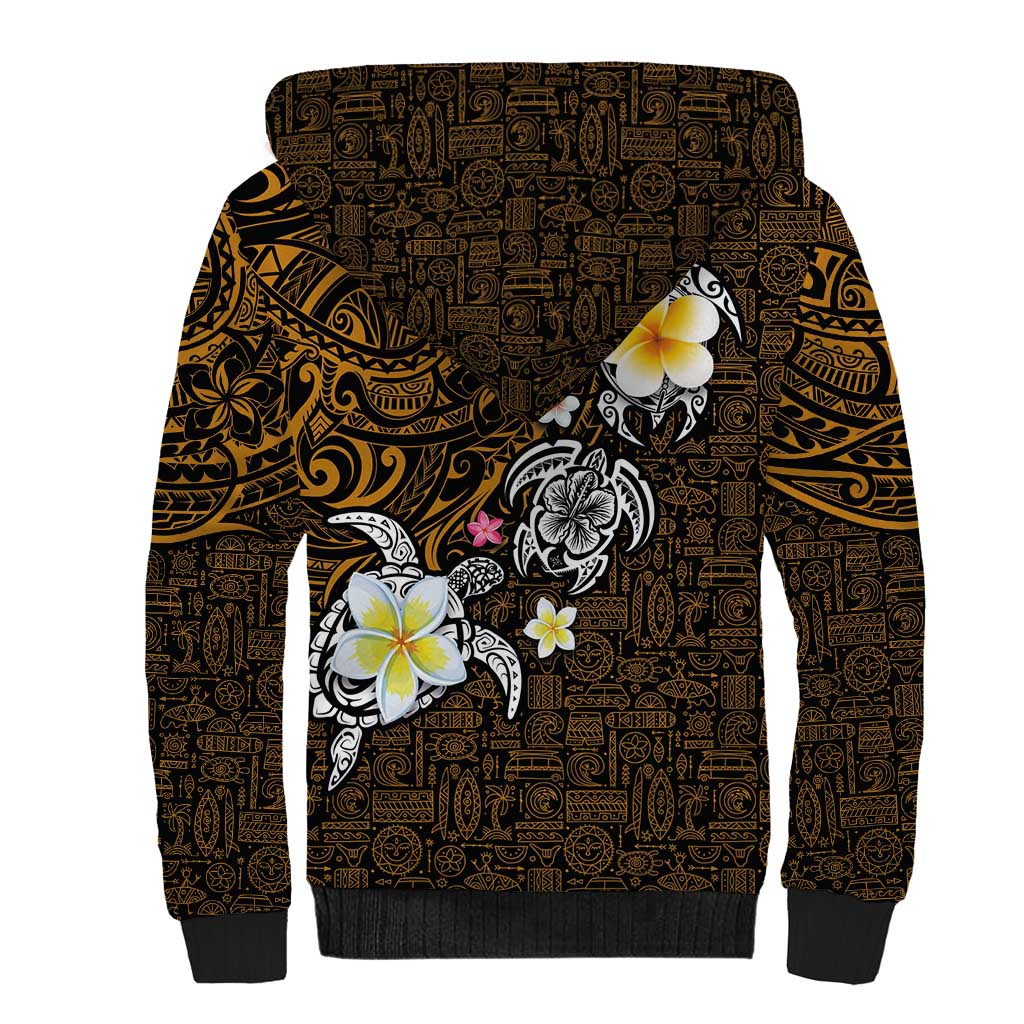 Hawaiian Turtle and Plumeria Sherpa Hoodie Polynesian Tattoo and Tribal Elements Pattern Orange Color LT03 - Polynesian Pride
