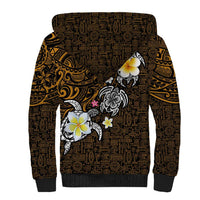 Hawaiian Turtle and Plumeria Sherpa Hoodie Polynesian Tattoo and Tribal Elements Pattern Orange Color LT03 - Polynesian Pride