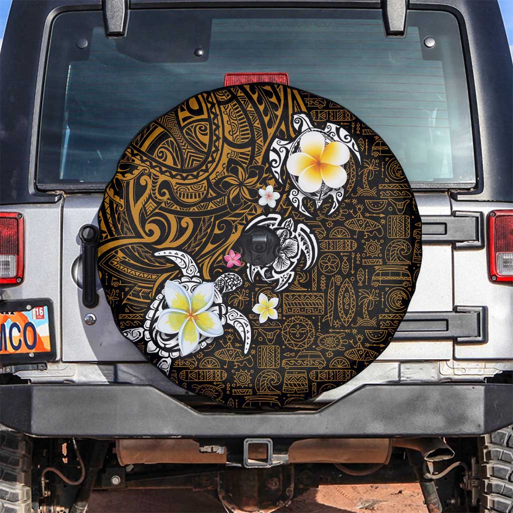 Hawaiian Turtle and Plumeria Spare Tire Cover Polynesian Tattoo and Tribal Elements Pattern Orange Color LT03 Orange - Polynesian Pride
