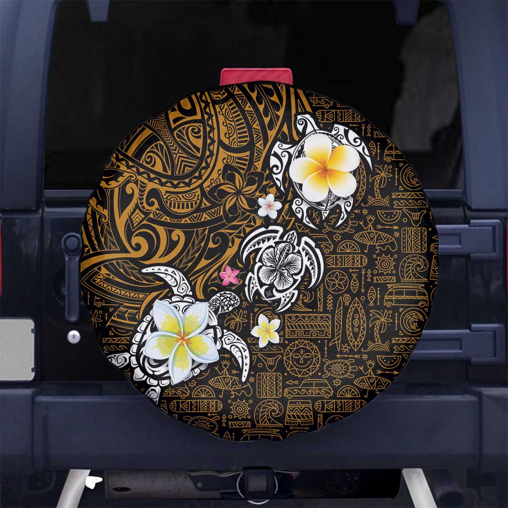 Hawaiian Turtle and Plumeria Spare Tire Cover Polynesian Tattoo and Tribal Elements Pattern Orange Color LT03 - Polynesian Pride