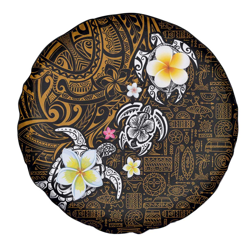 Hawaiian Turtle and Plumeria Spare Tire Cover Polynesian Tattoo and Tribal Elements Pattern Orange Color LT03 - Polynesian Pride