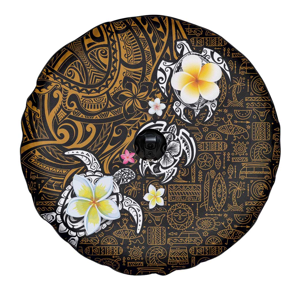 Hawaiian Turtle and Plumeria Spare Tire Cover Polynesian Tattoo and Tribal Elements Pattern Orange Color LT03 - Polynesian Pride