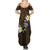 Hawaiian Turtle and Plumeria Summer Maxi Dress Polynesian Tattoo and Tribal Elements Pattern Orange Color