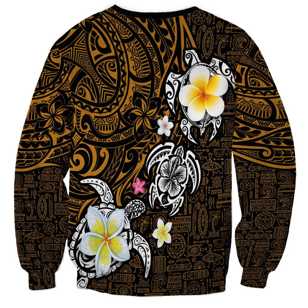 Hawaiian Turtle and Plumeria Sweatshirt Polynesian Tattoo and Tribal Elements Pattern Orange Color LT03 - Polynesian Pride