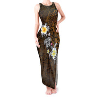 Hawaiian Turtle and Plumeria Tank Maxi Dress Polynesian Tattoo and Tribal Elements Pattern Orange Color LT03 Women Orange - Polynesian Pride