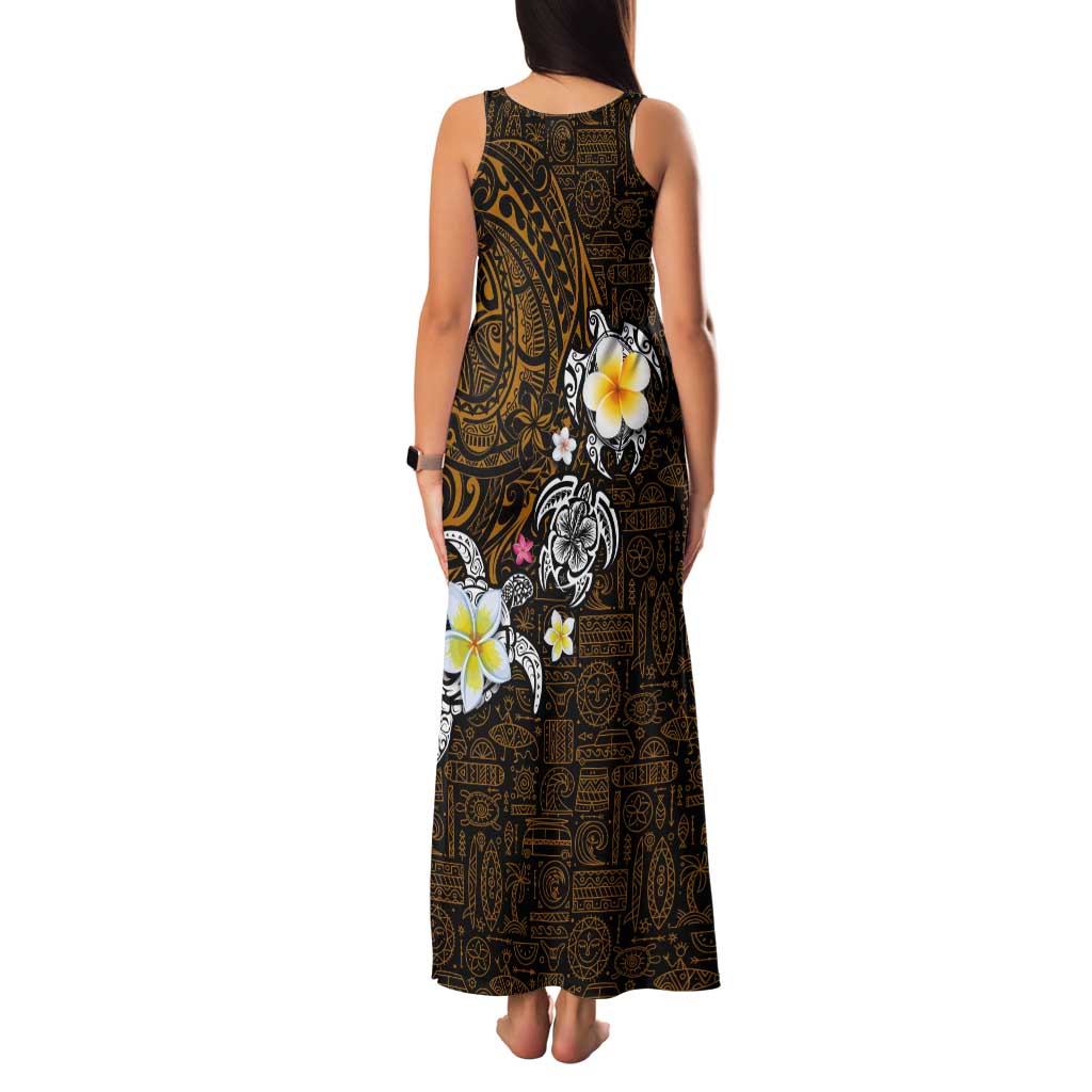 Hawaiian Turtle and Plumeria Tank Maxi Dress Polynesian Tattoo and Tribal Elements Pattern Orange Color LT03 - Polynesian Pride