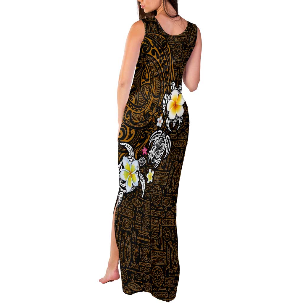 Hawaiian Turtle and Plumeria Tank Maxi Dress Polynesian Tattoo and Tribal Elements Pattern Orange Color LT03 - Polynesian Pride