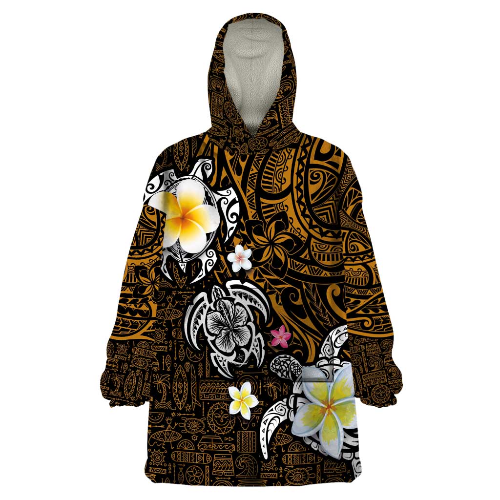 Hawaiian Turtle and Plumeria Wearable Blanket Hoodie Polynesian Tattoo and Tribal Elements Pattern Orange Color LT03 One Size Orange - Polynesian Pride