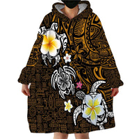 Hawaiian Turtle and Plumeria Wearable Blanket Hoodie Polynesian Tattoo and Tribal Elements Pattern Orange Color LT03 - Polynesian Pride